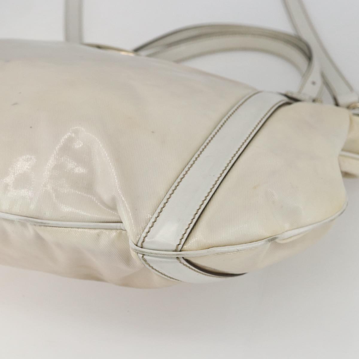 GUCCI Web Sherry Line Britt Bag Coated Canvas 2way White Gold 162886 Auth 156412