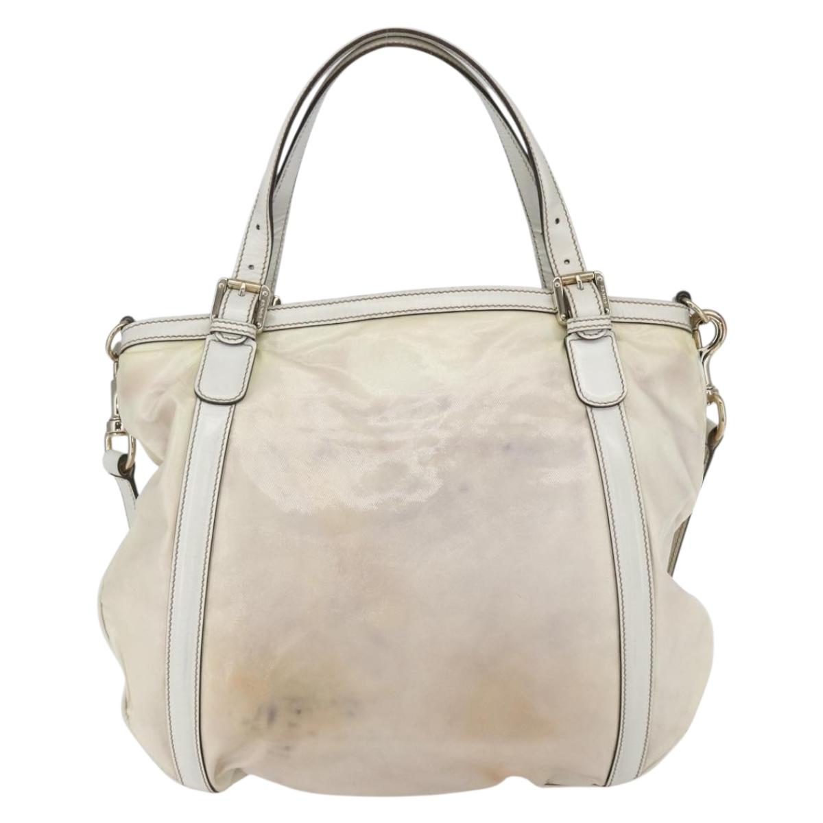 GUCCI Web Sherry Line Britt Bag Coated Canvas 2way White Gold 162886 Auth 156412