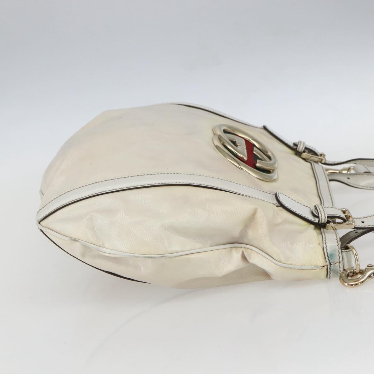 GUCCI Web Sherry Line Britt Bag Coated Canvas 2way White Gold 162886 Auth 156412