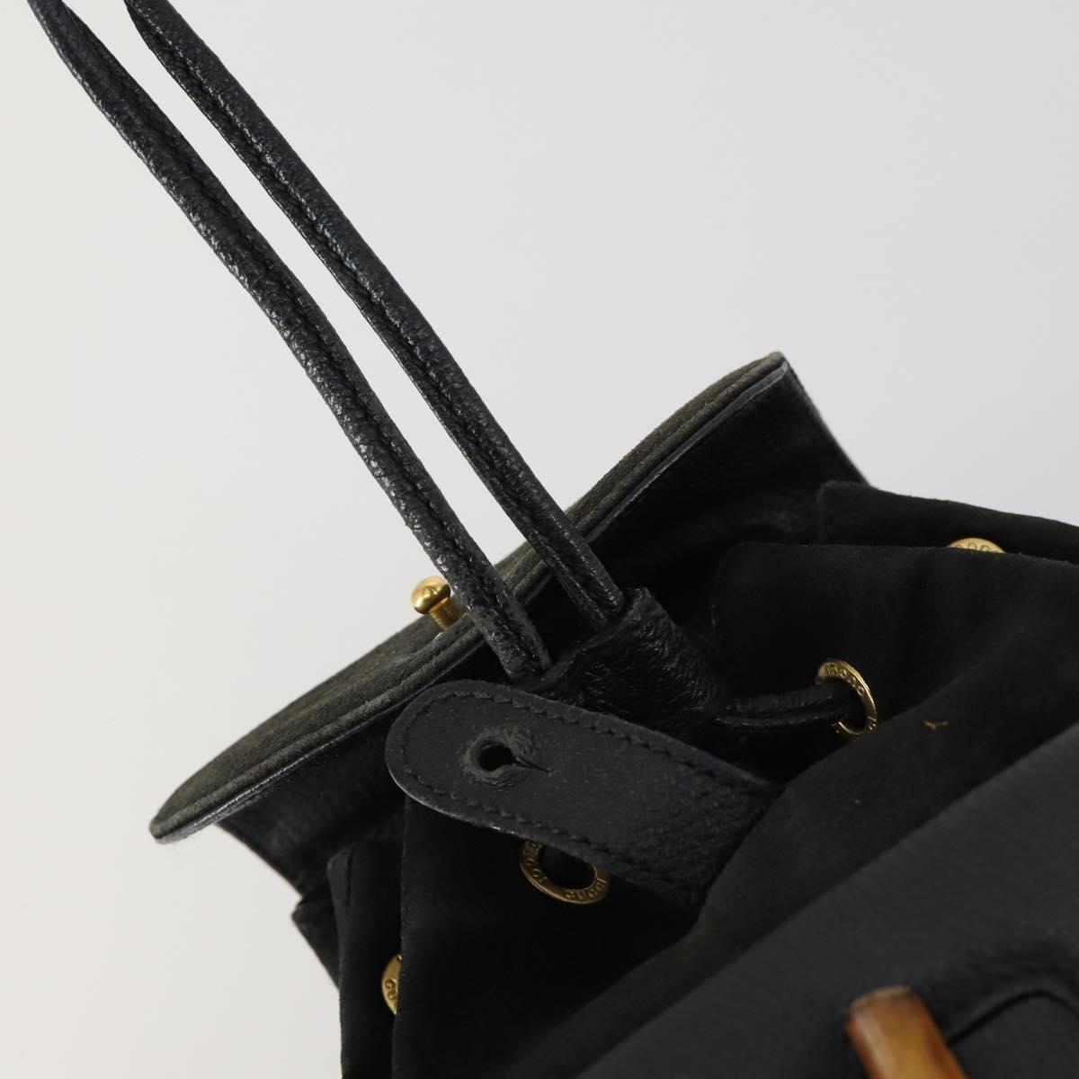 GUCCI Bamboo Backpack Leather Black Gold 003 2058 0030 Auth 156416