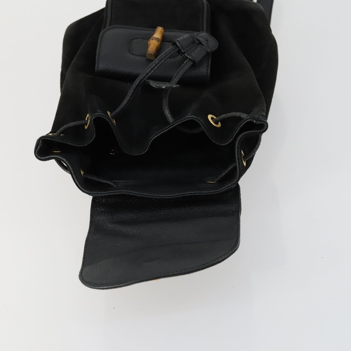 GUCCI Bamboo Backpack Leather Black Gold 003 2058 0030 Auth 156416