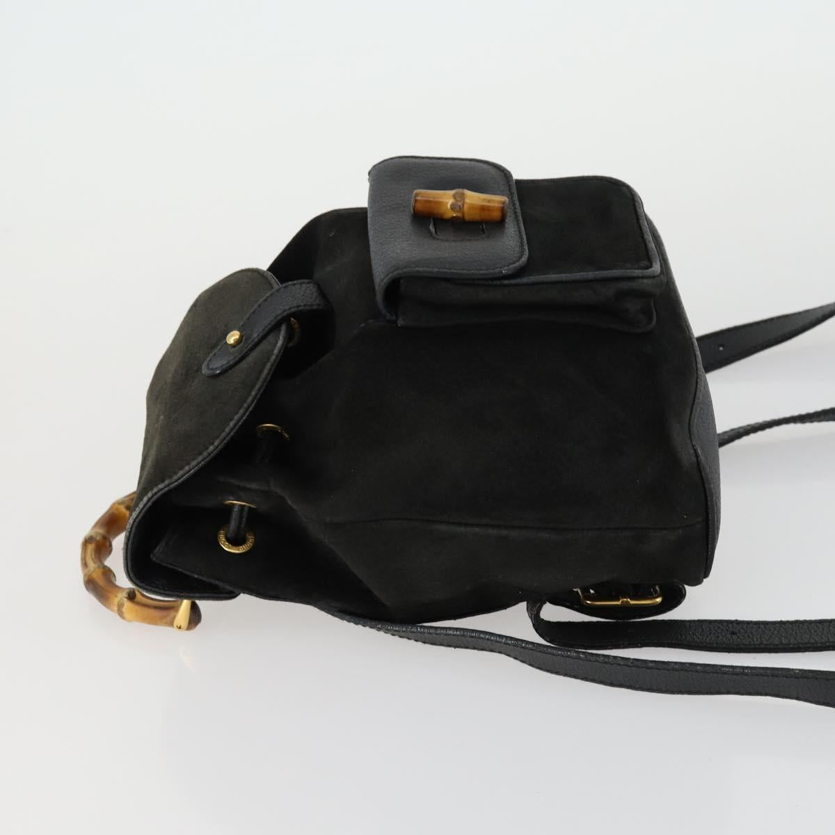 GUCCI Bamboo Backpack Leather Black Gold 003 2058 0030 Auth 156416