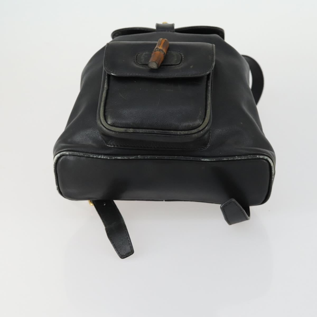 GUCCI Bamboo Backpack Leather Black Gold 003 2034 0030 Auth 156417