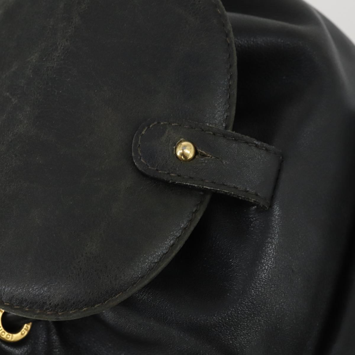 GUCCI Bamboo Backpack Leather Black Gold 003 2034 0030 Auth 156417
