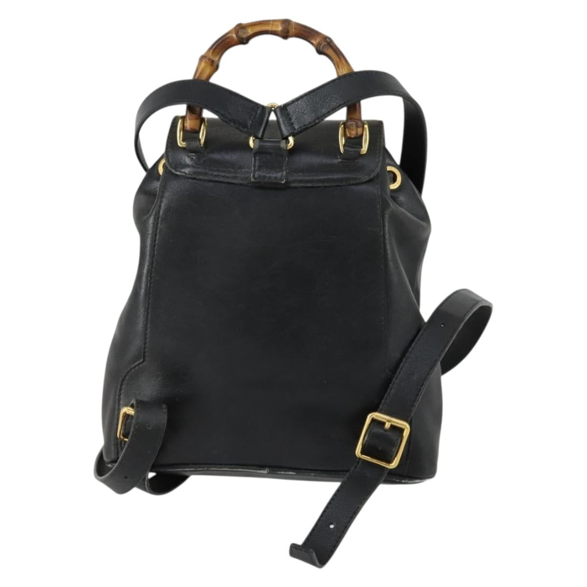 GUCCI Bamboo Backpack Leather Black Gold 003 2034 0030 Auth 156417