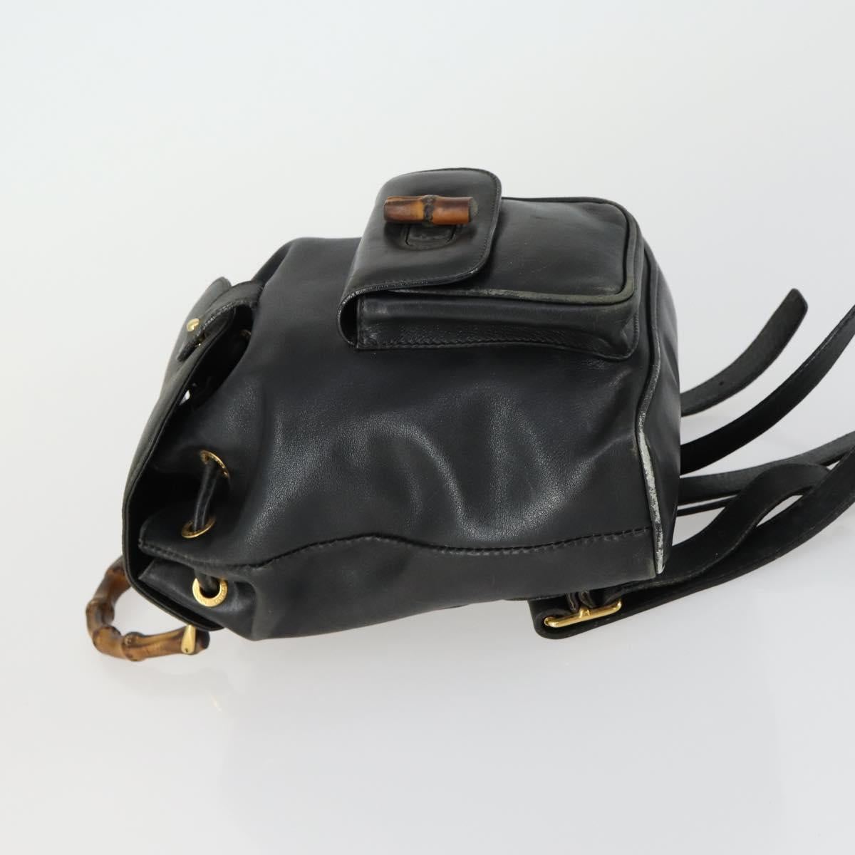 GUCCI Bamboo Backpack Leather Black Gold 003 2034 0030 Auth 156417