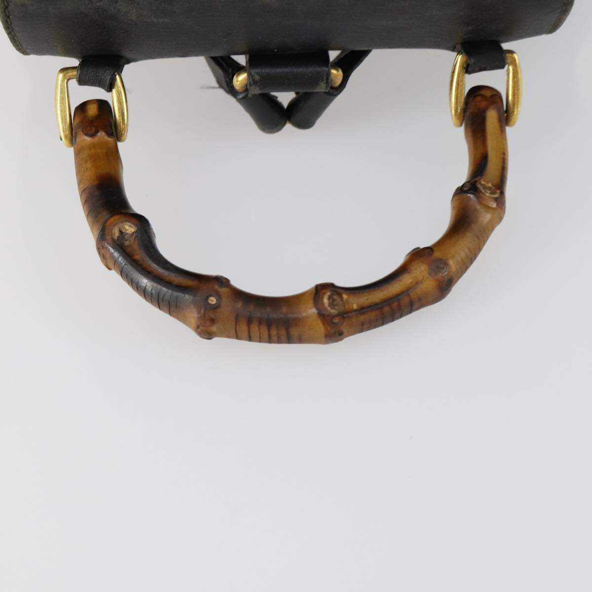 GUCCI Bamboo Backpack Leather Black Gold 003 2034 0030 Auth 156417