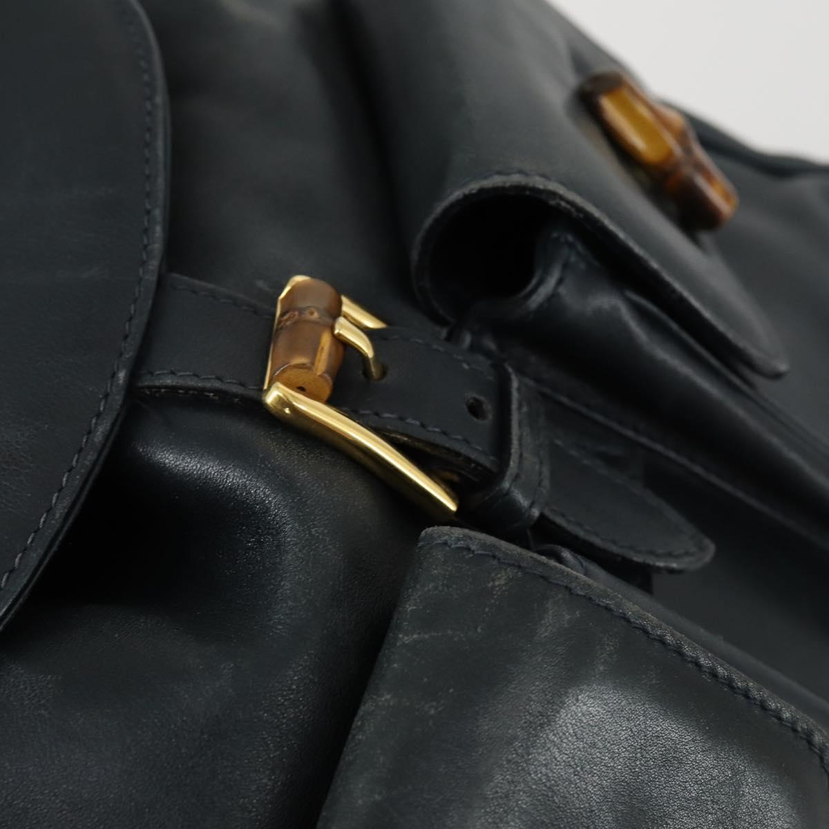 GUCCI Bamboo Backpack Leather Black Gold 003 2058 0016 Auth 156418