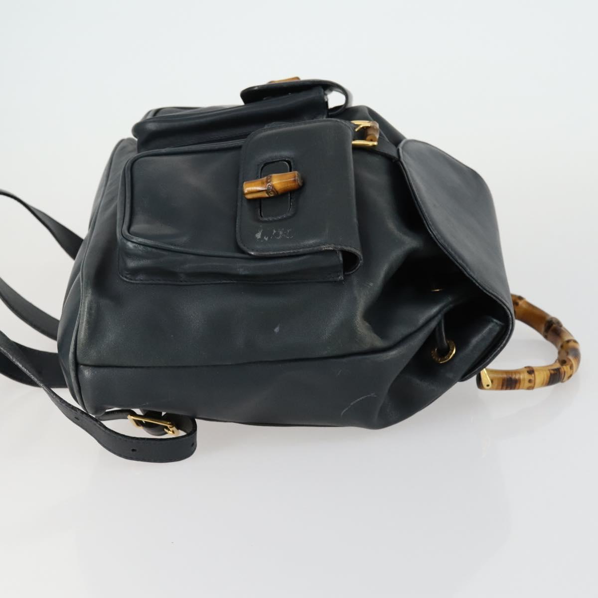 GUCCI Bamboo Backpack Leather Black Gold 003 2058 0016 Auth 156418
