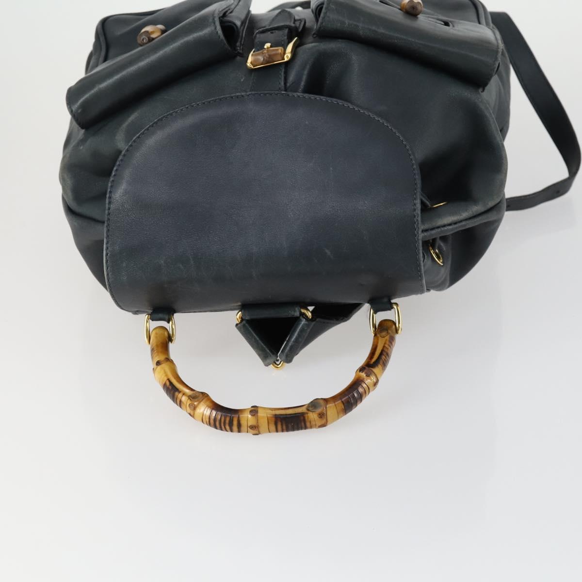 GUCCI Bamboo Backpack Leather Black Gold 003 2058 0016 Auth 156418