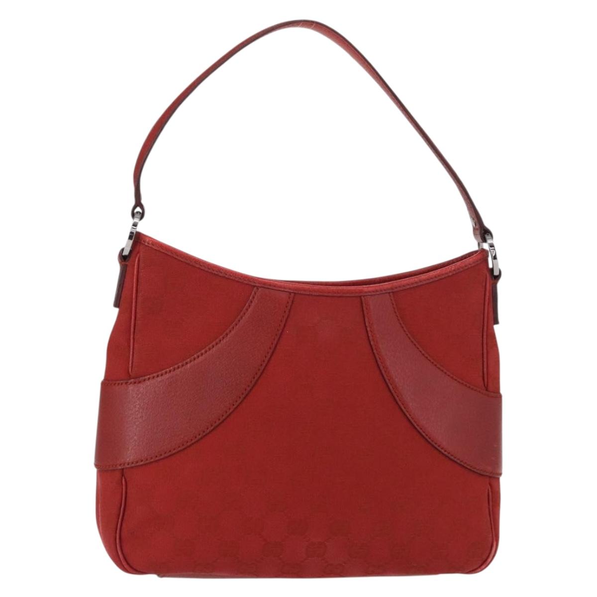 GUCCI GG Canvas Shoulder Bag Red Silver 113012 Auth 156421