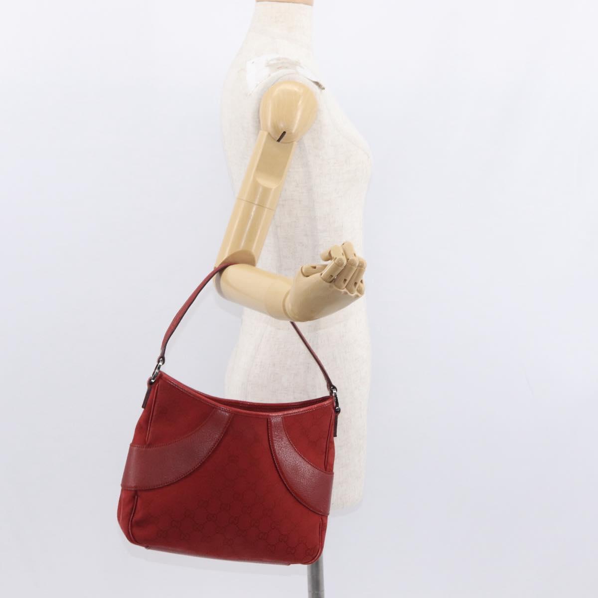 GUCCI GG Canvas Shoulder Bag Red Silver 113012 Auth 156421