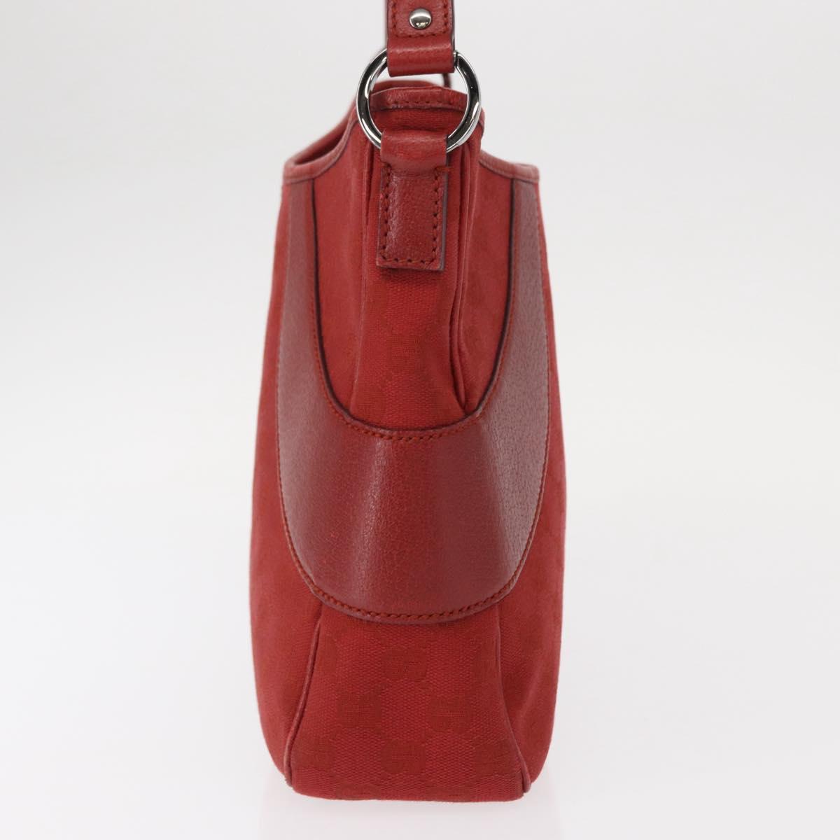 GUCCI GG Canvas Shoulder Bag Red Silver 113012 Auth 156421