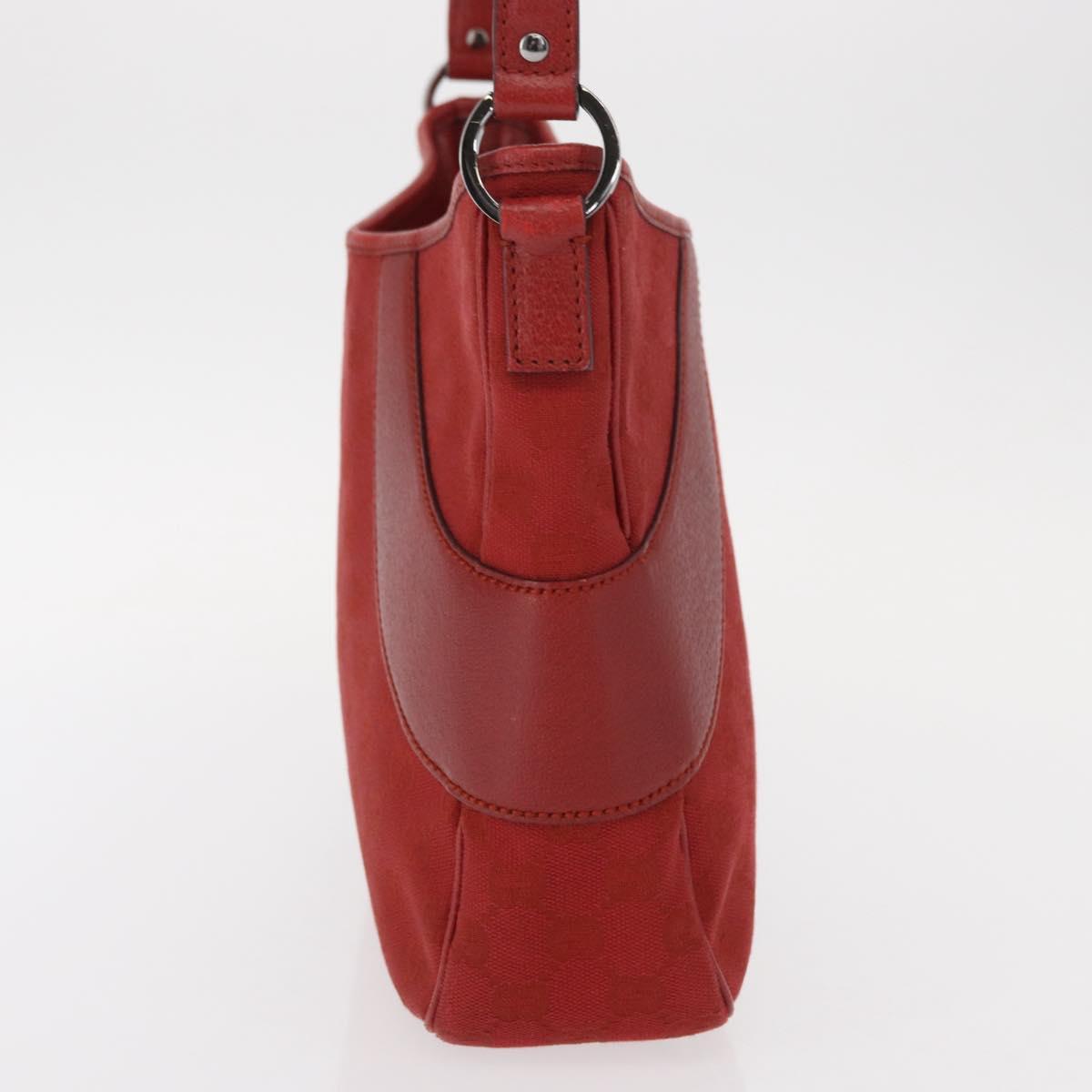 GUCCI GG Canvas Shoulder Bag Red Silver 113012 Auth 156421
