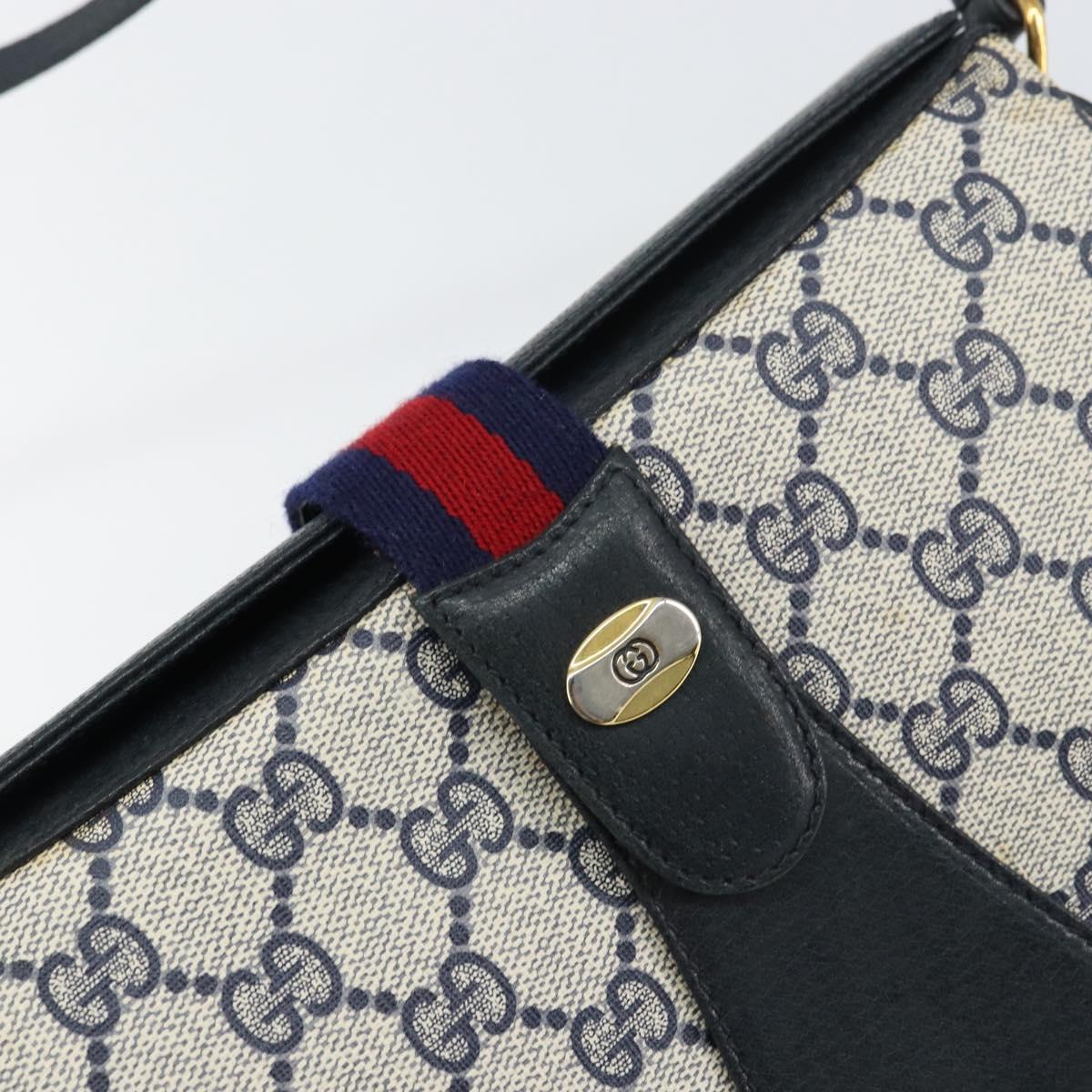 GUCCI GG Supreme Sherry Line Shoulder Bag PVC Navy Gold 10 02 024 Auth 156423
