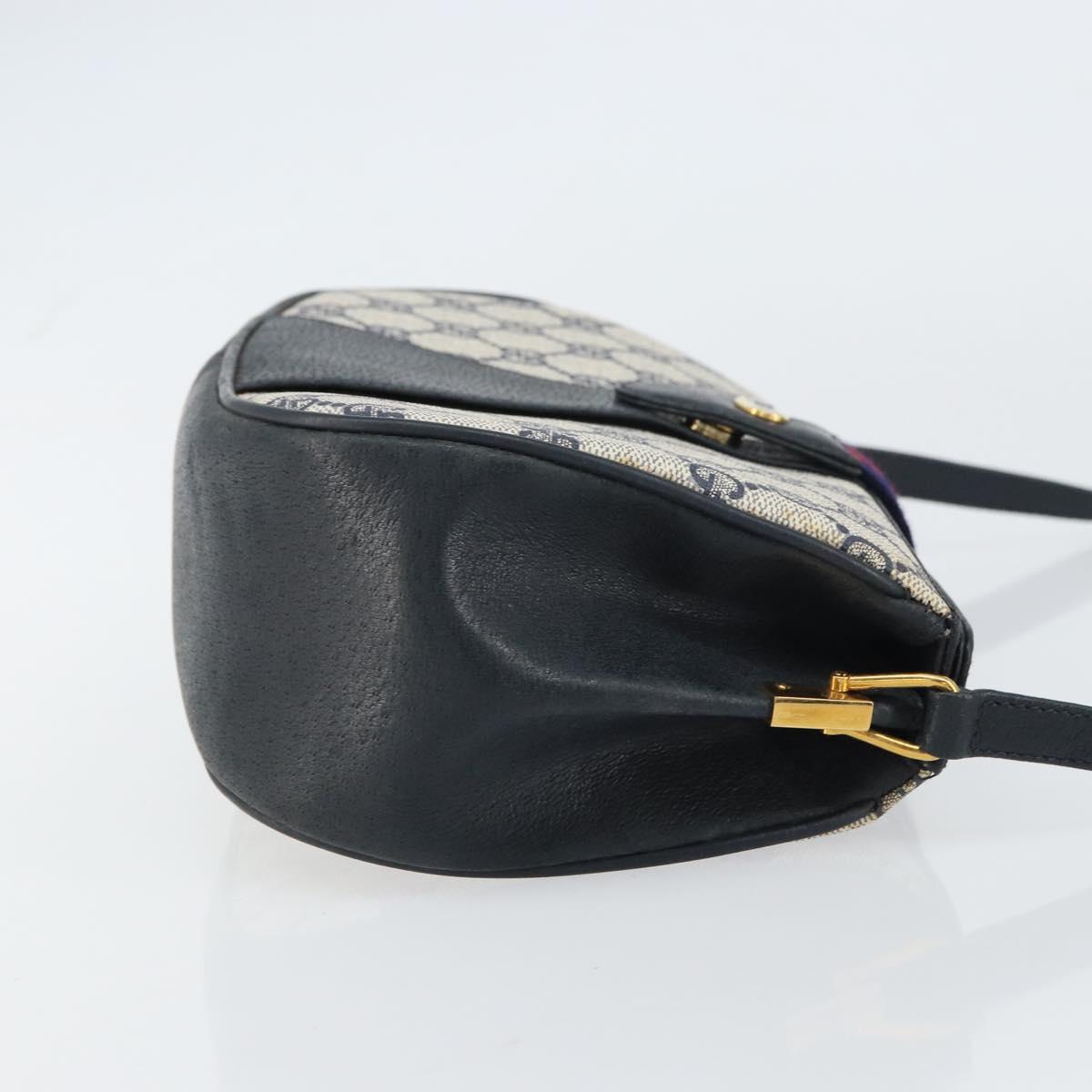 GUCCI GG Supreme Sherry Line Shoulder Bag PVC Navy Gold 10 02 024 Auth 156423
