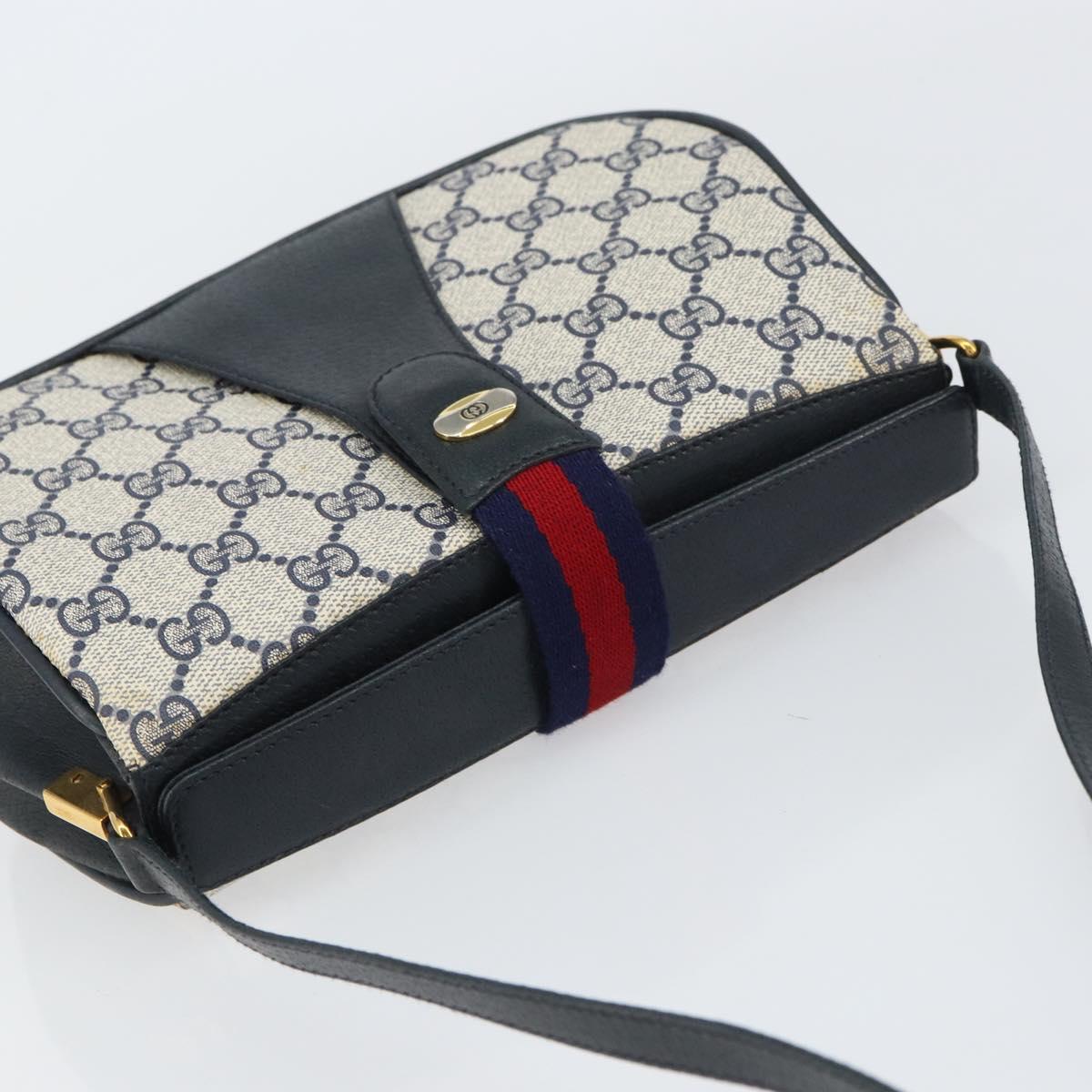 GUCCI GG Supreme Sherry Line Shoulder Bag PVC Navy Gold 10 02 024 Auth 156423