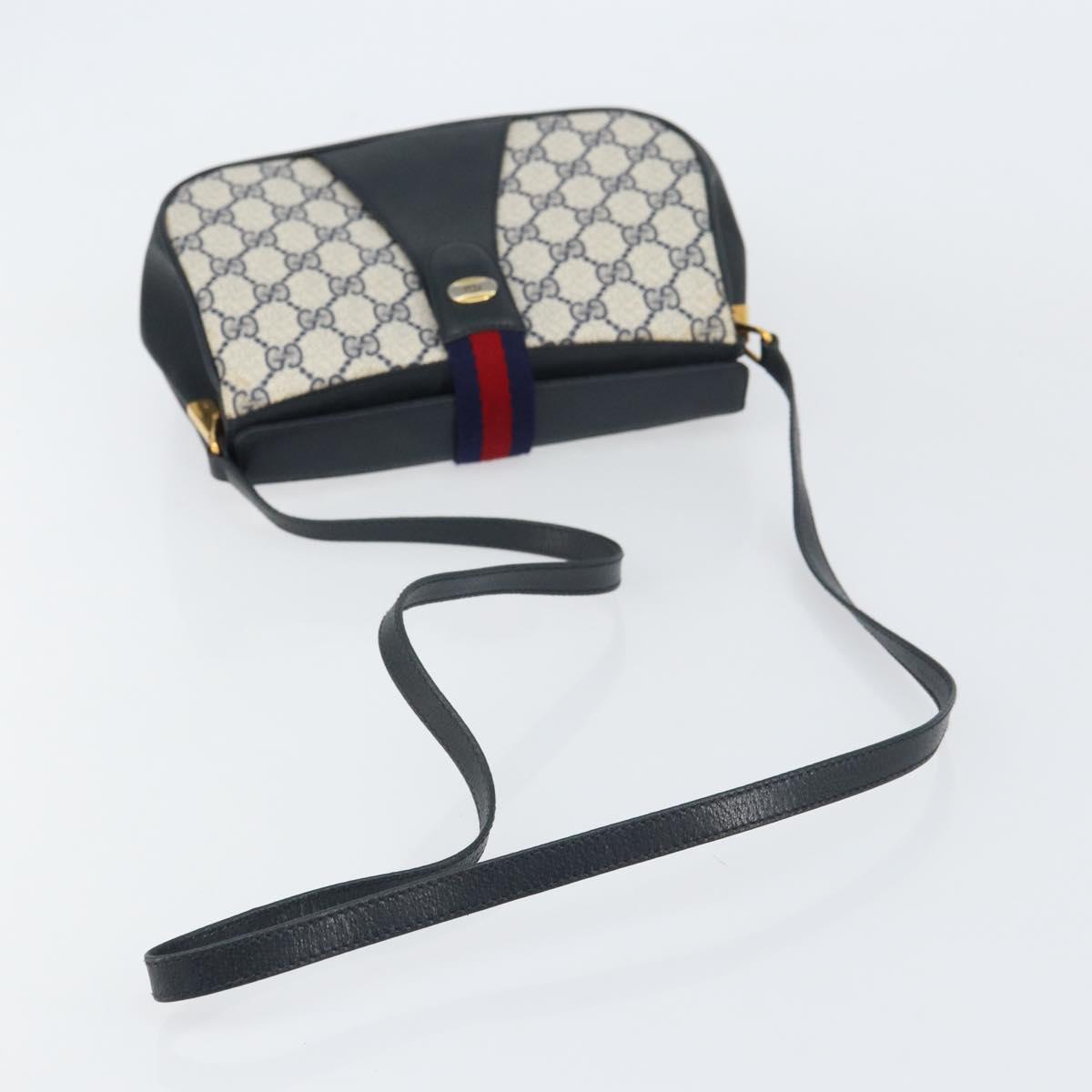 GUCCI GG Supreme Sherry Line Shoulder Bag PVC Navy Gold 10 02 024 Auth 156423