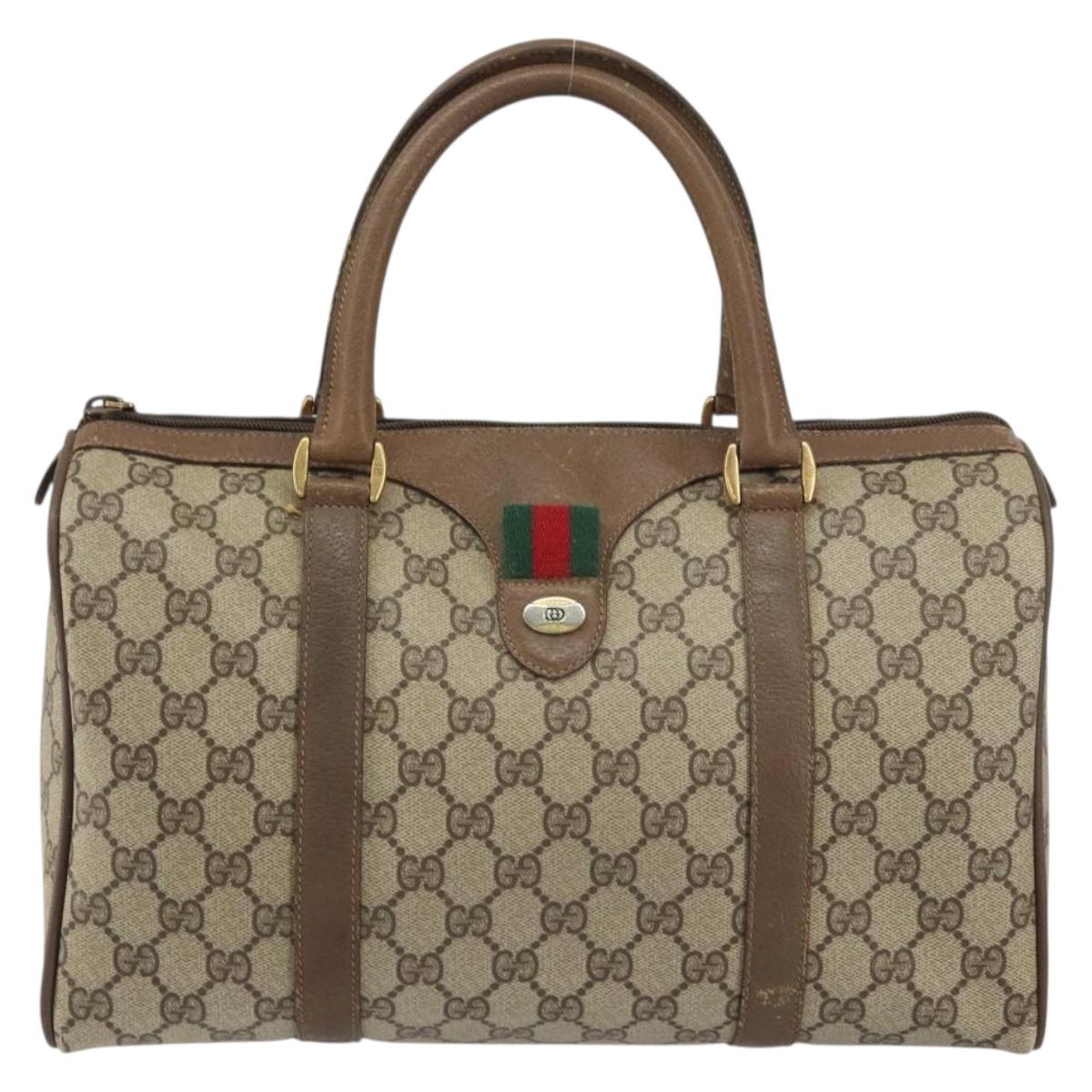 GUCCI GG Supreme Web Sherry Line Bag PVC Beige Gold 116 02 007 Auth 156427