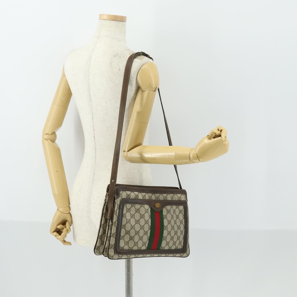 GUCCI GG Supreme Web Sherry Line Bag PVC Beige Gold 41 001 4085 Auth 156428