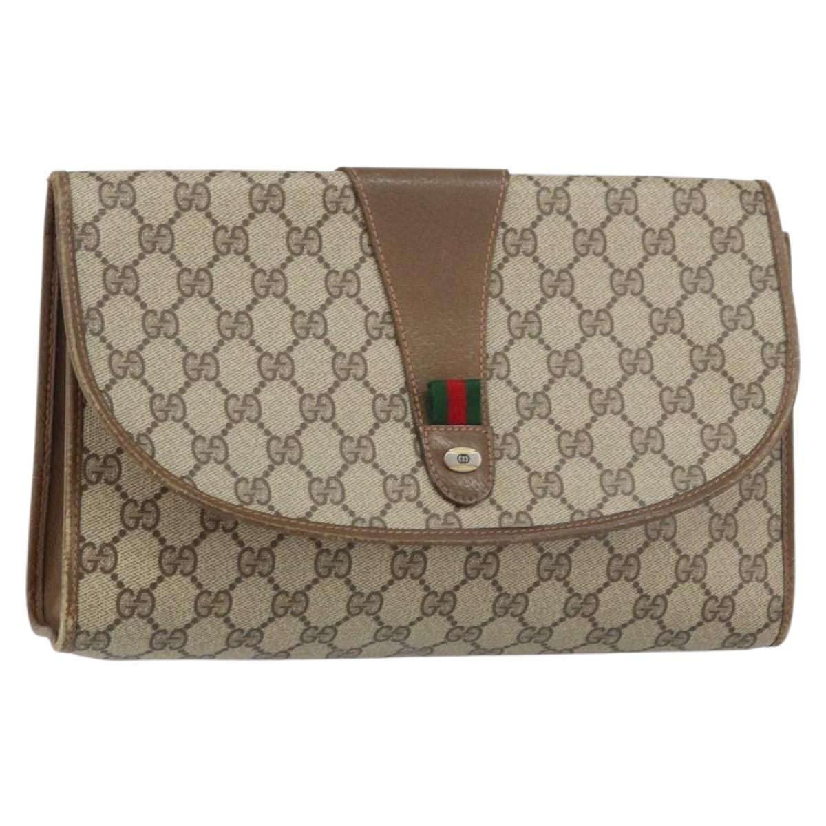 GUCCI GG Supreme Web Sherry Line Clutch Bag PVC Beige Gold 89 01 031 Auth 156430