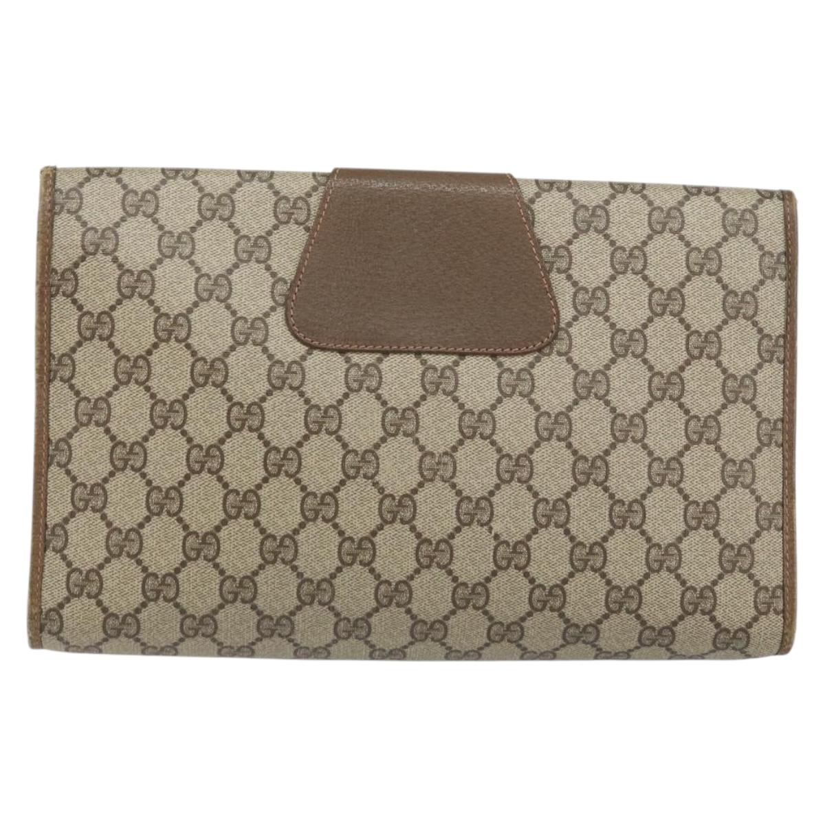 GUCCI GG Supreme Web Sherry Line Clutch Bag PVC Beige Gold 89 01 031 Auth 156430