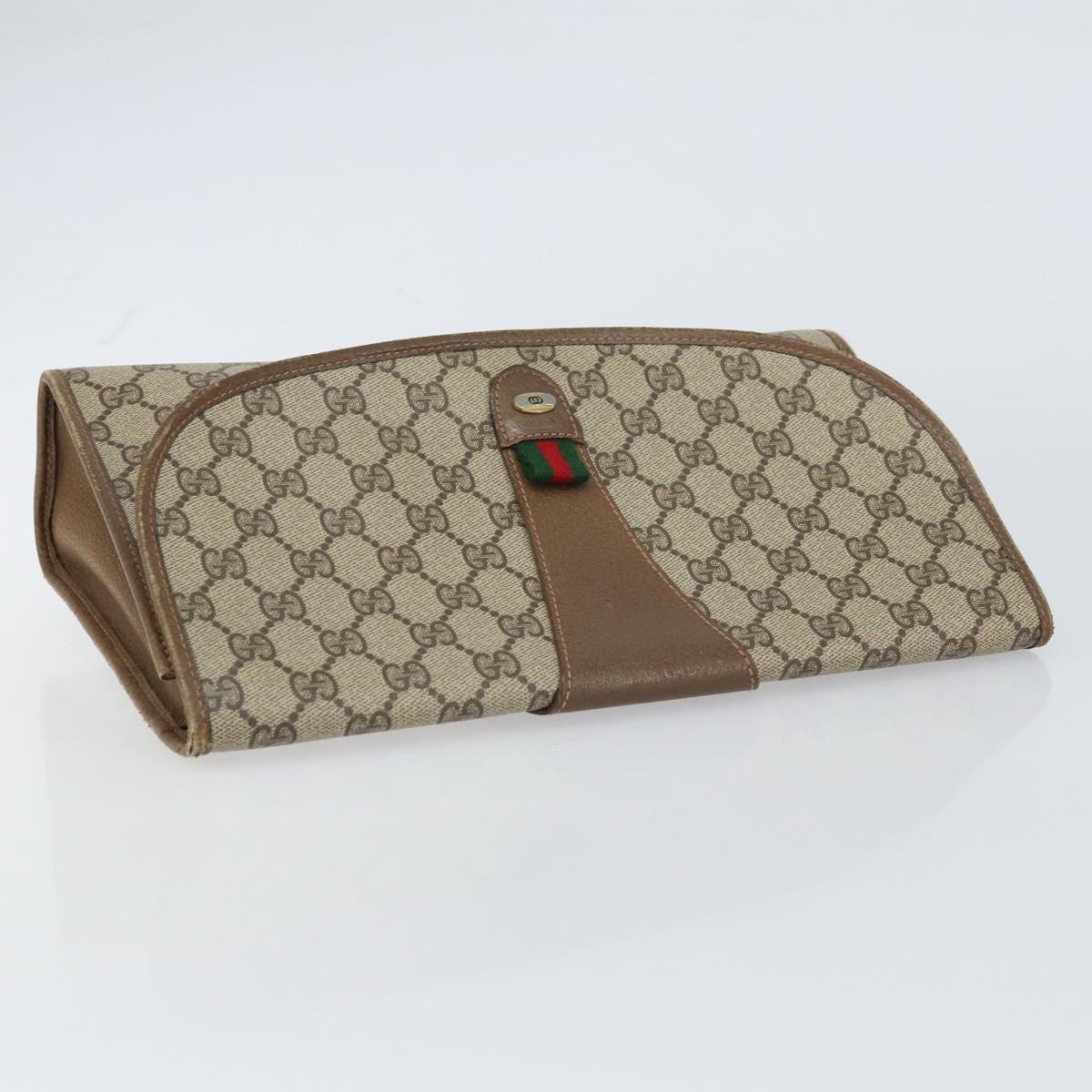GUCCI GG Supreme Web Sherry Line Clutch Bag PVC Beige Gold 89 01 031 Auth 156430