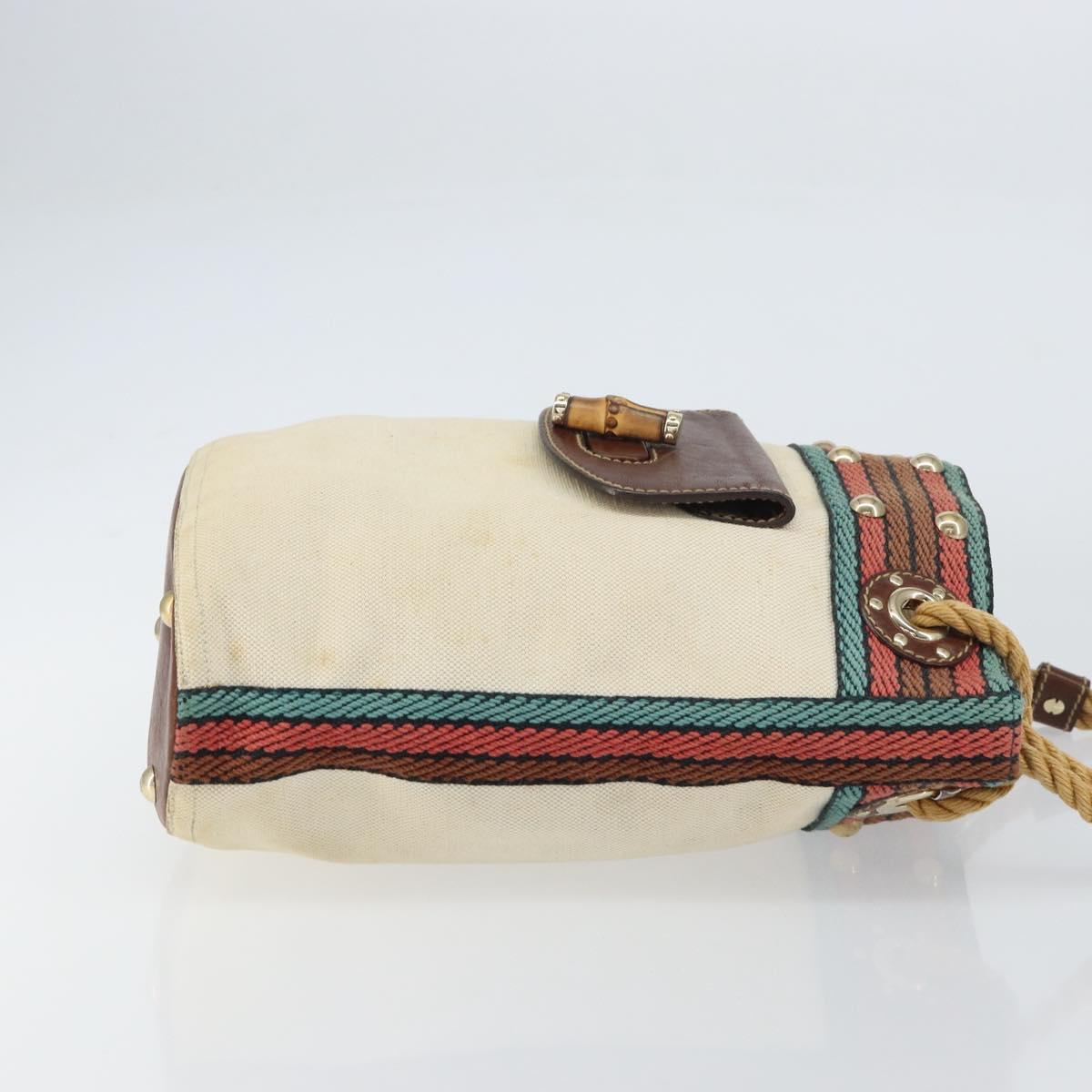 GUCCI Bamboo Shoulder Bag Canvas Beige Gold 141936 Auth 156435
