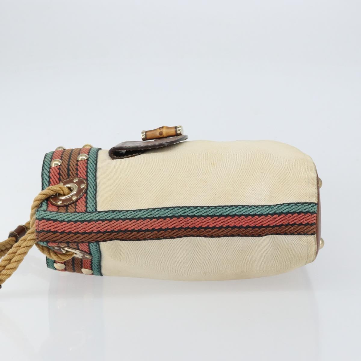 GUCCI Bamboo Shoulder Bag Canvas Beige Gold 141936 Auth 156435
