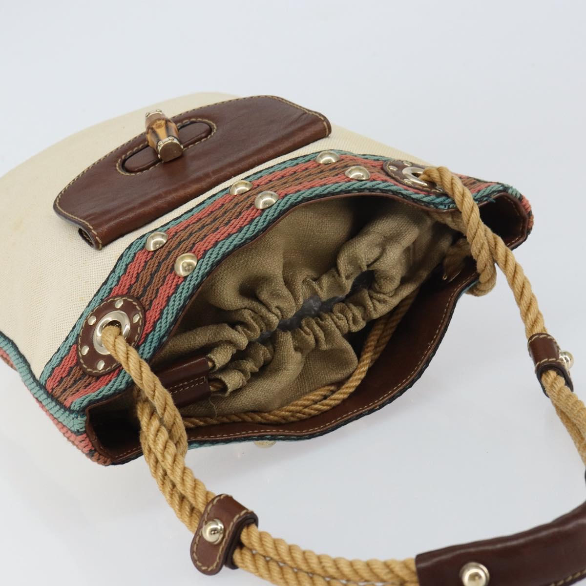 GUCCI Bamboo Shoulder Bag Canvas Beige Gold 141936 Auth 156435