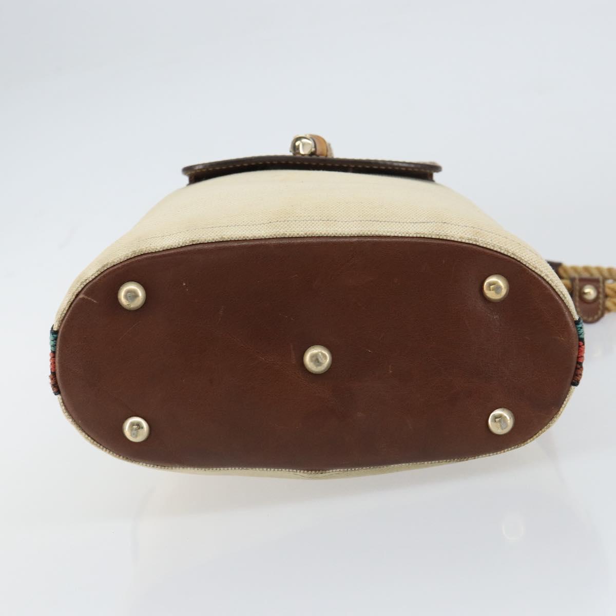 GUCCI Bamboo Shoulder Bag Canvas Beige Gold 141936 Auth 156435