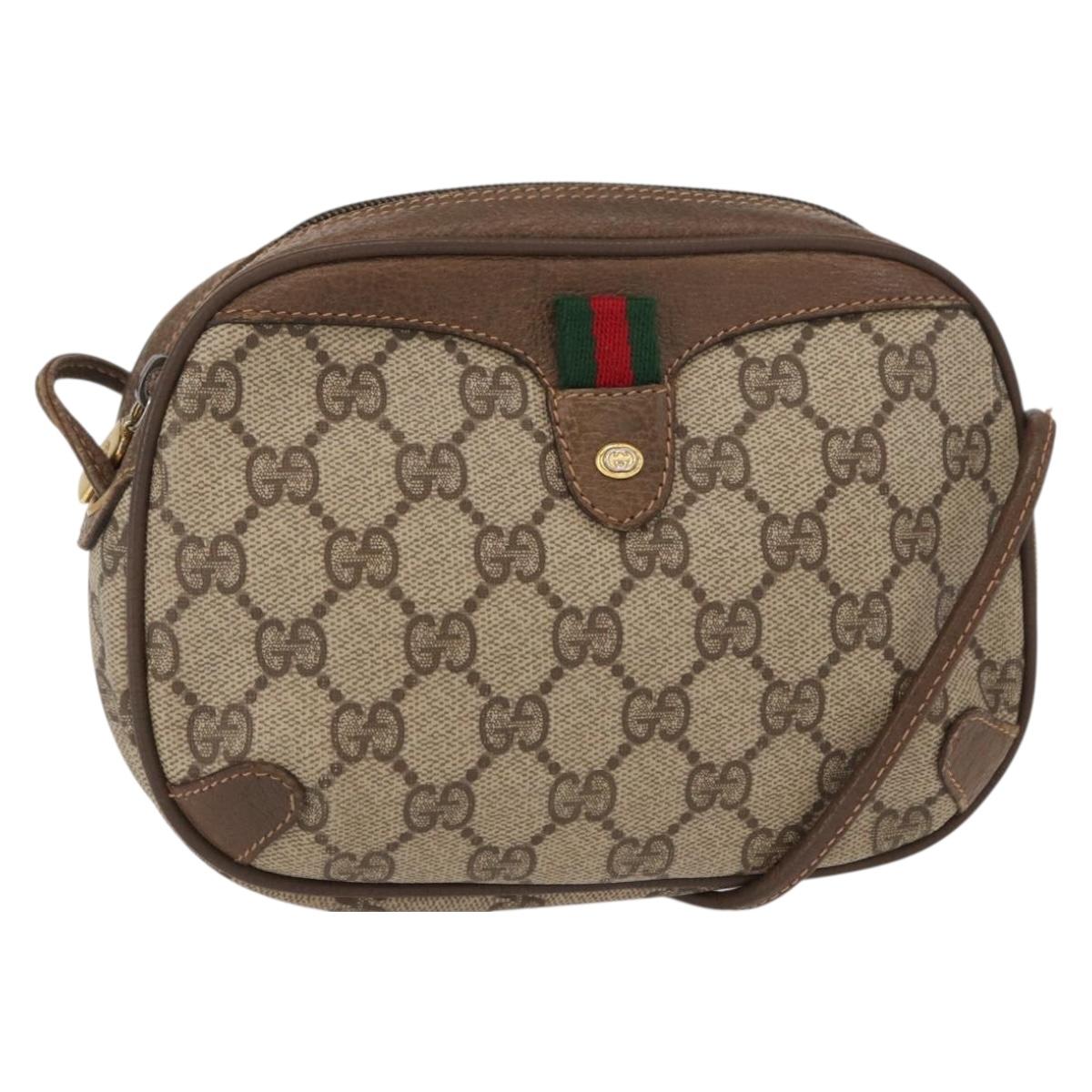 GUCCI GG Supreme Web Sherry Line Bag PVC Beige Gold 89 02 066 Auth 156436
