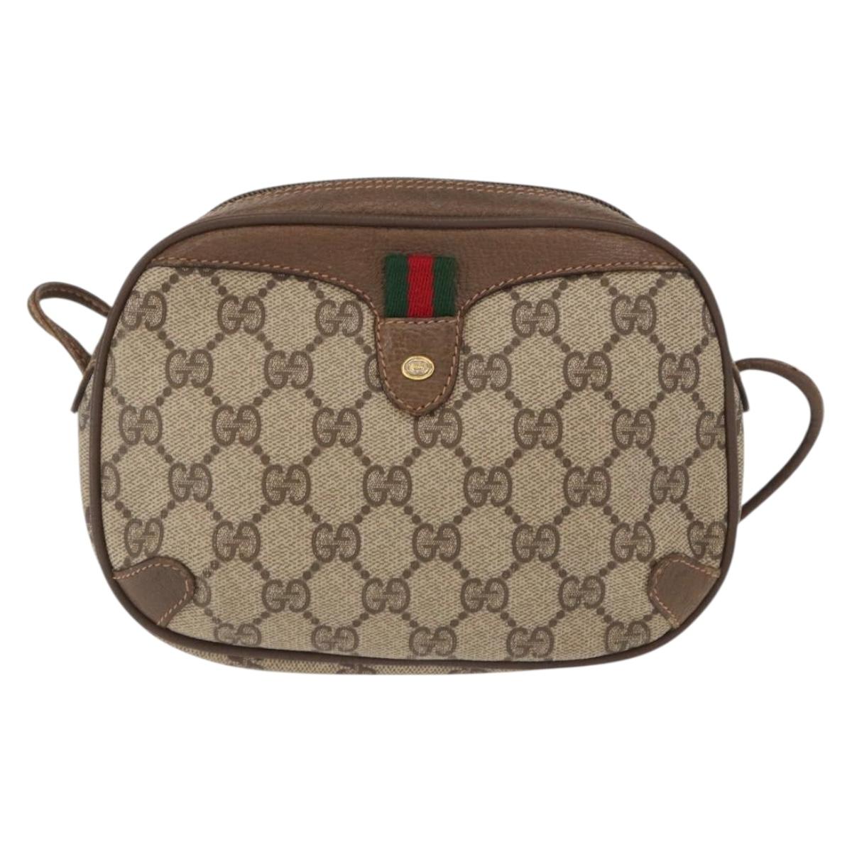 GUCCI GG Supreme Web Sherry Line Bag PVC Beige Gold 89 02 066 Auth 156436