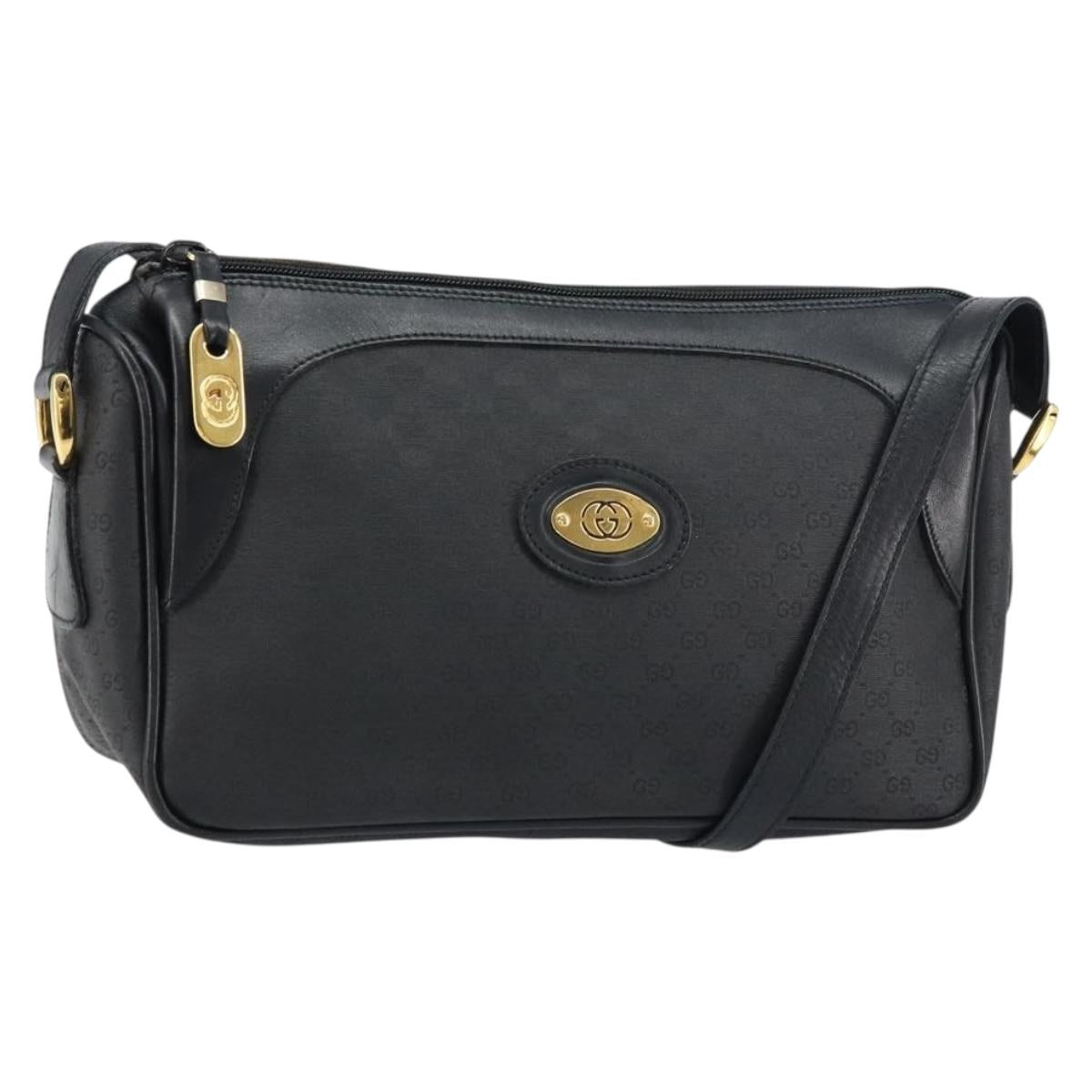 GUCCI Micro GG Supreme Bag PVC Leather Black Gold 001 58 0443 Auth 156437
