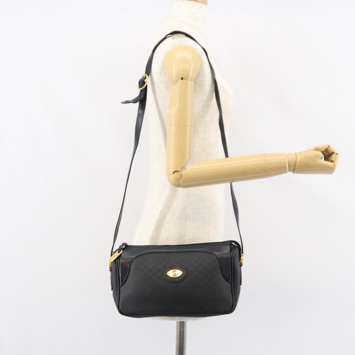 GUCCI Micro GG Supreme Bag PVC Leather Black Gold 001 58 0443 Auth 156437