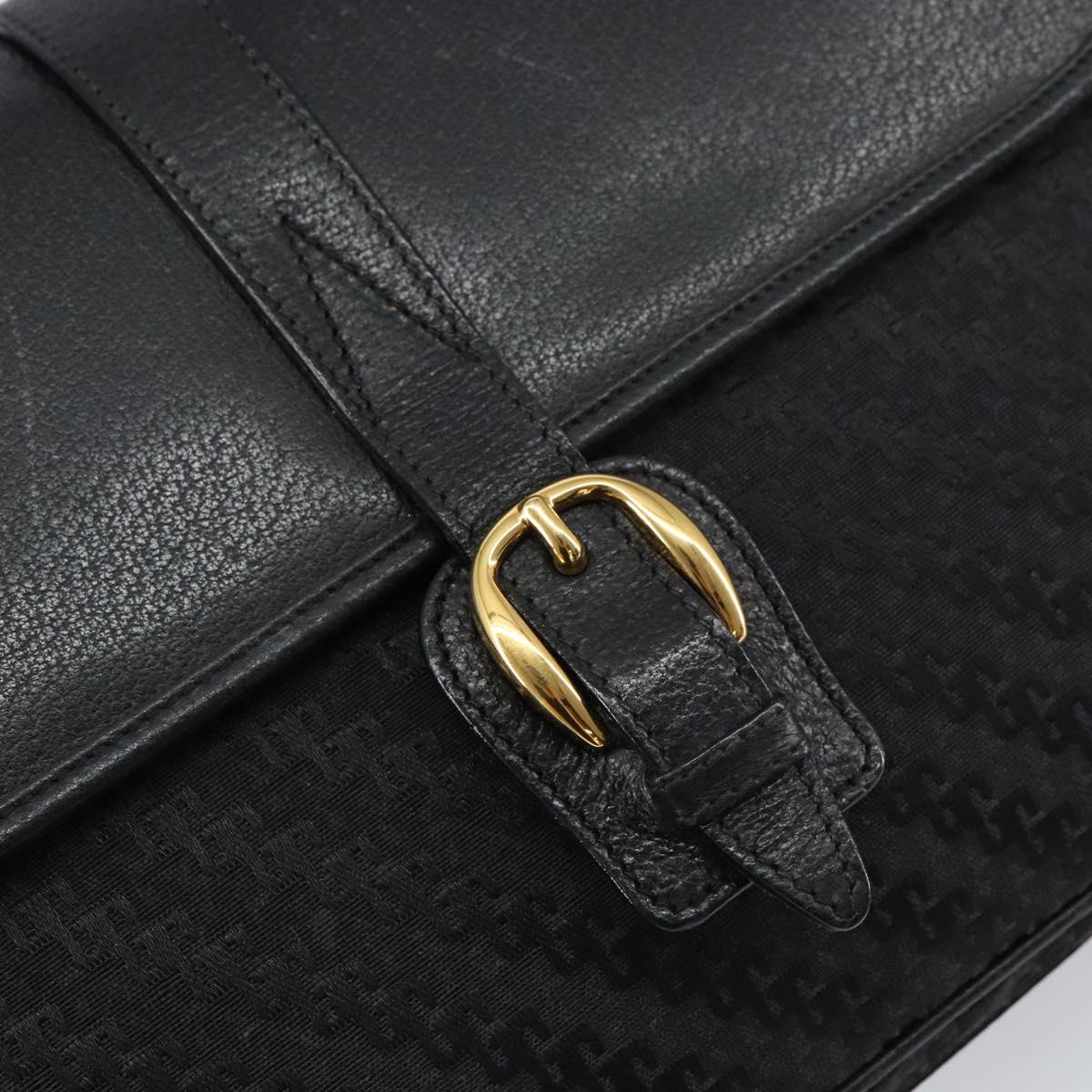 GUCCI Shoulder Bag Canvas Black Gold Auth 156438