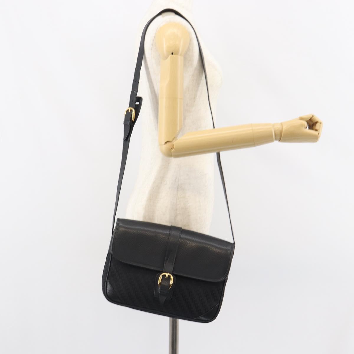 GUCCI Shoulder Bag Canvas Black Gold Auth 156438