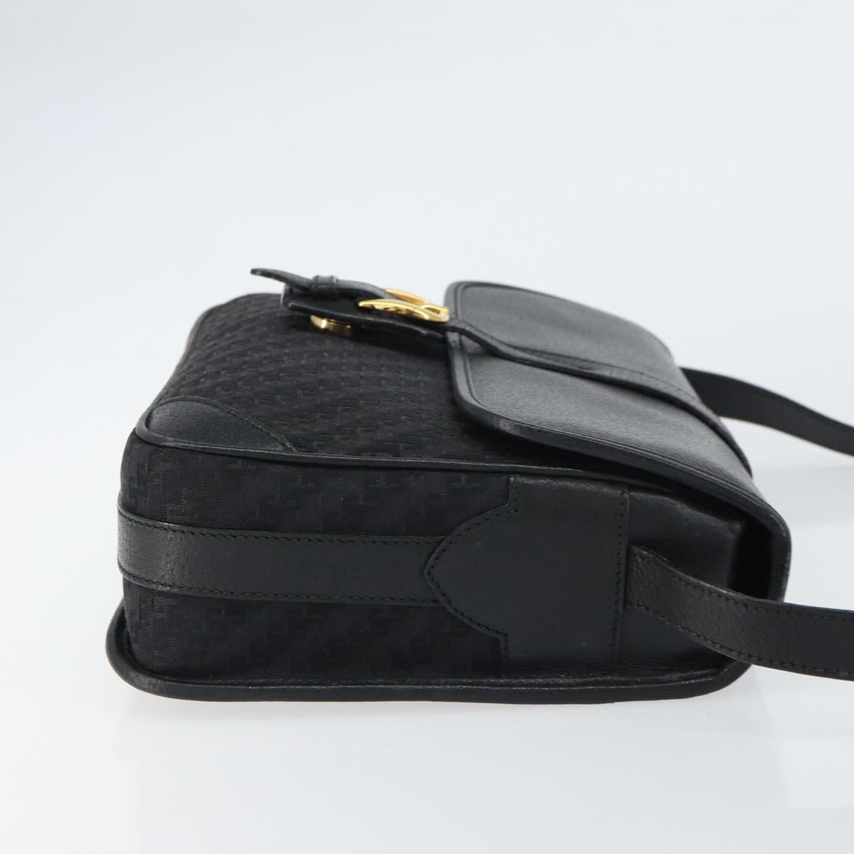 GUCCI Shoulder Bag Canvas Black Gold Auth 156438