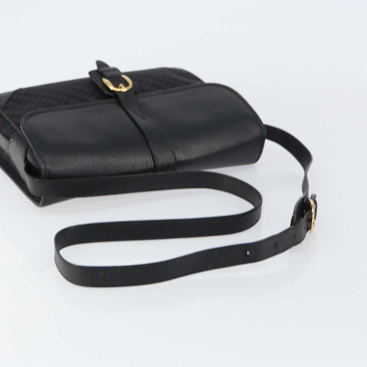 GUCCI Shoulder Bag Canvas Black Gold Auth 156438