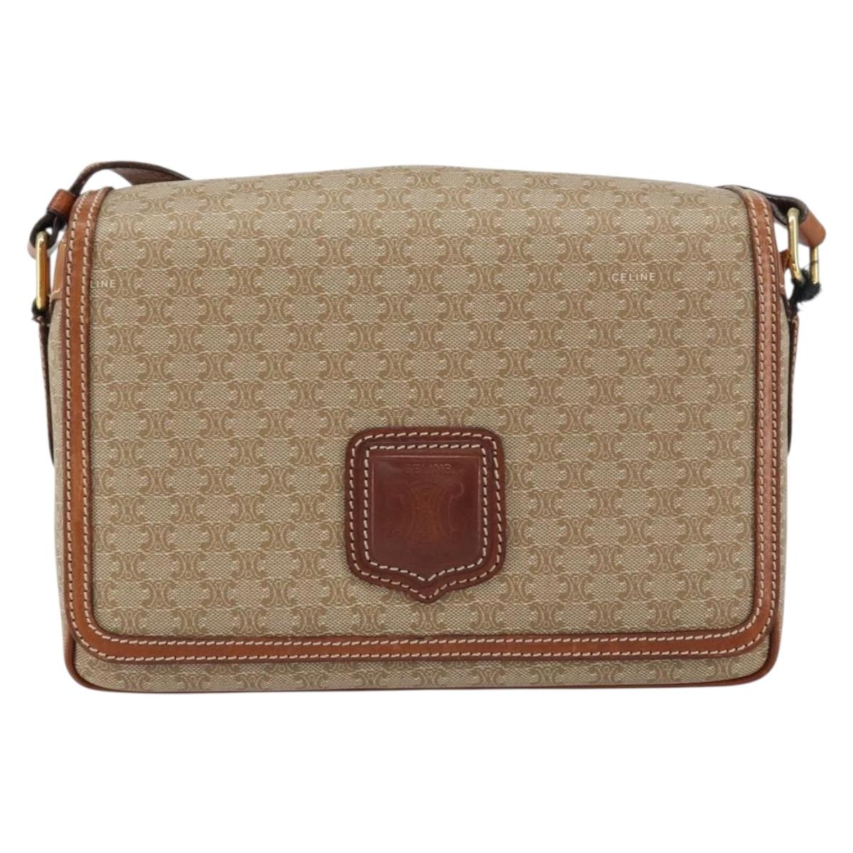 CELINE Macadam Canvas Shoulder Bag PVC Beige Gold Auth 156448