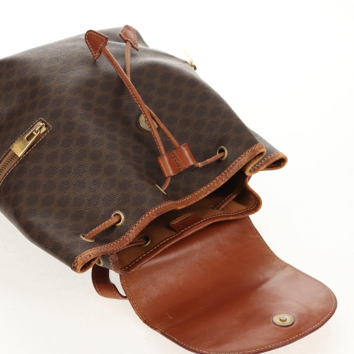 CELINE Macadam Canvas Backpack PVC Leather Brown Gold Auth 156449