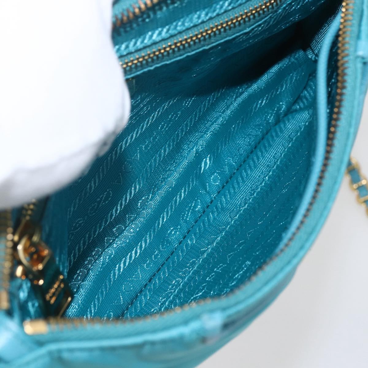 PRADA Chain Shoulder Bag Nylon Turquoise Blue Gold Auth 156453V