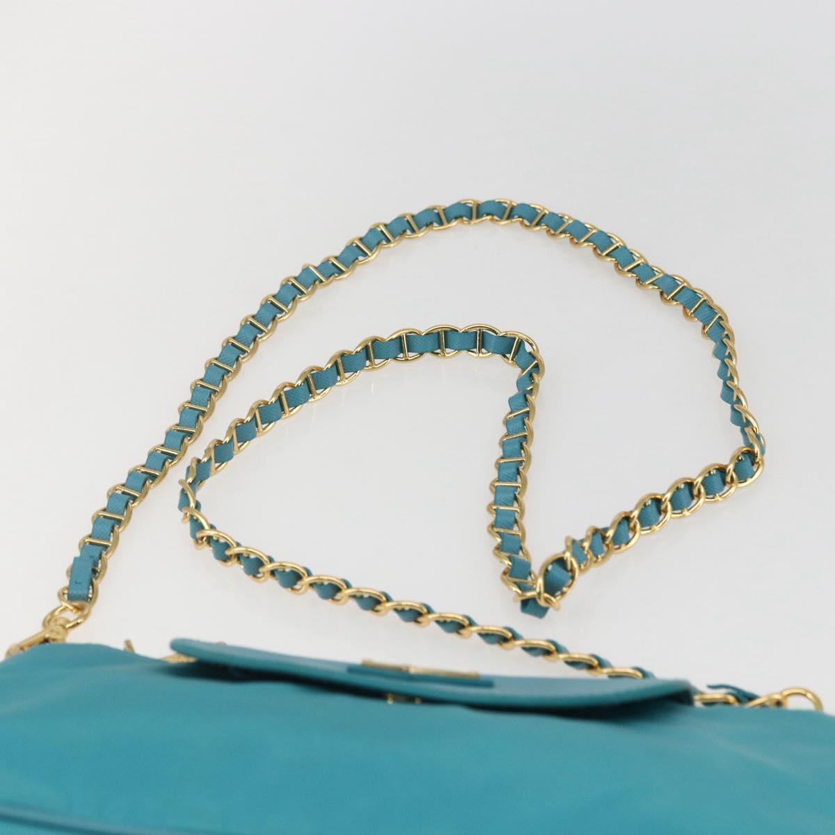 PRADA Chain Shoulder Bag Nylon Turquoise Blue Gold Auth 156453V
