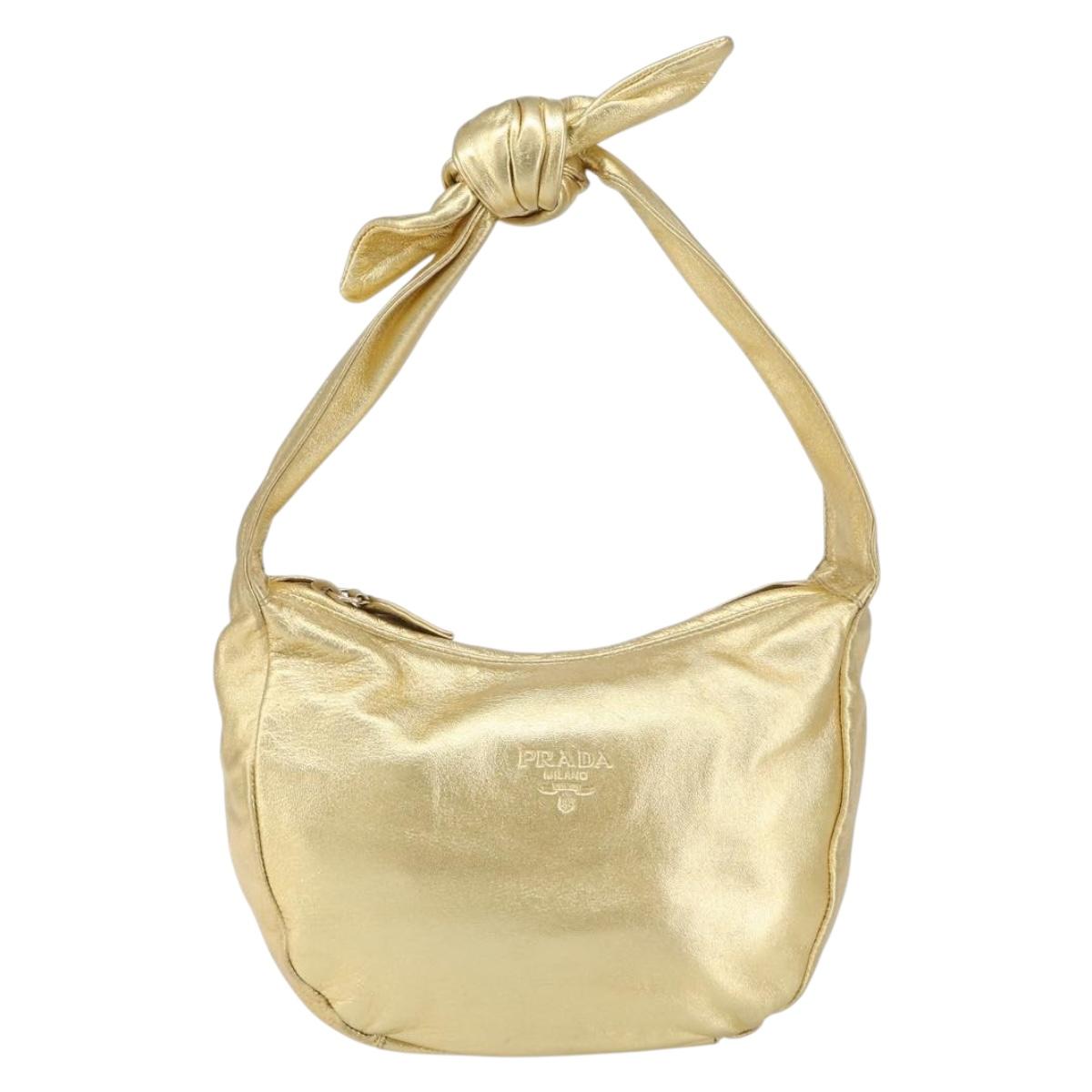 PRADA Shoulder Bag Leather Gold Auth 156454V
