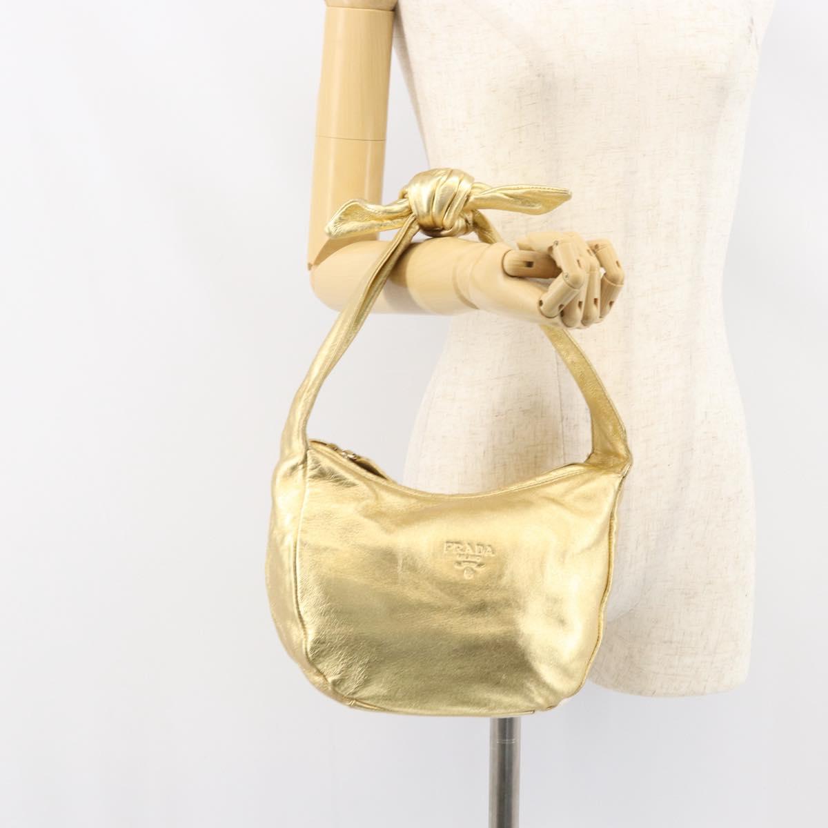 PRADA Shoulder Bag Leather Gold Auth 156454V