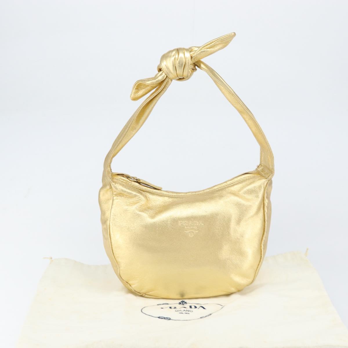 PRADA Shoulder Bag Leather Gold Auth 156454V