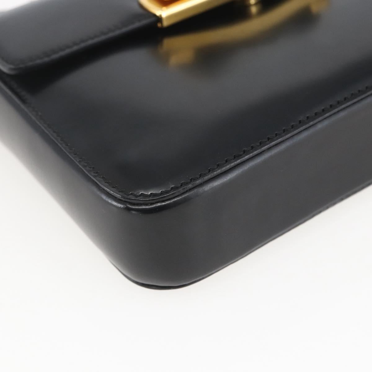 PRADA Hand Bag Leather Black Gold Auth 156455V