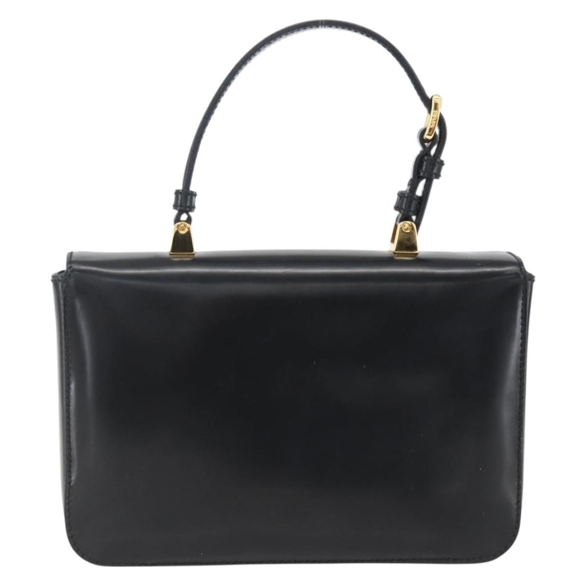PRADA Hand Bag Leather Black Gold Auth 156455V