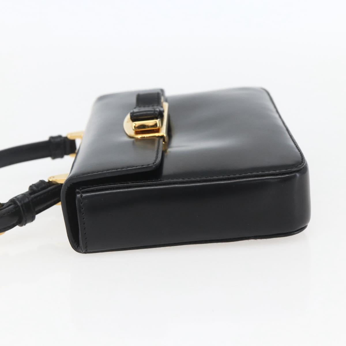 PRADA Hand Bag Leather Black Gold Auth 156455V