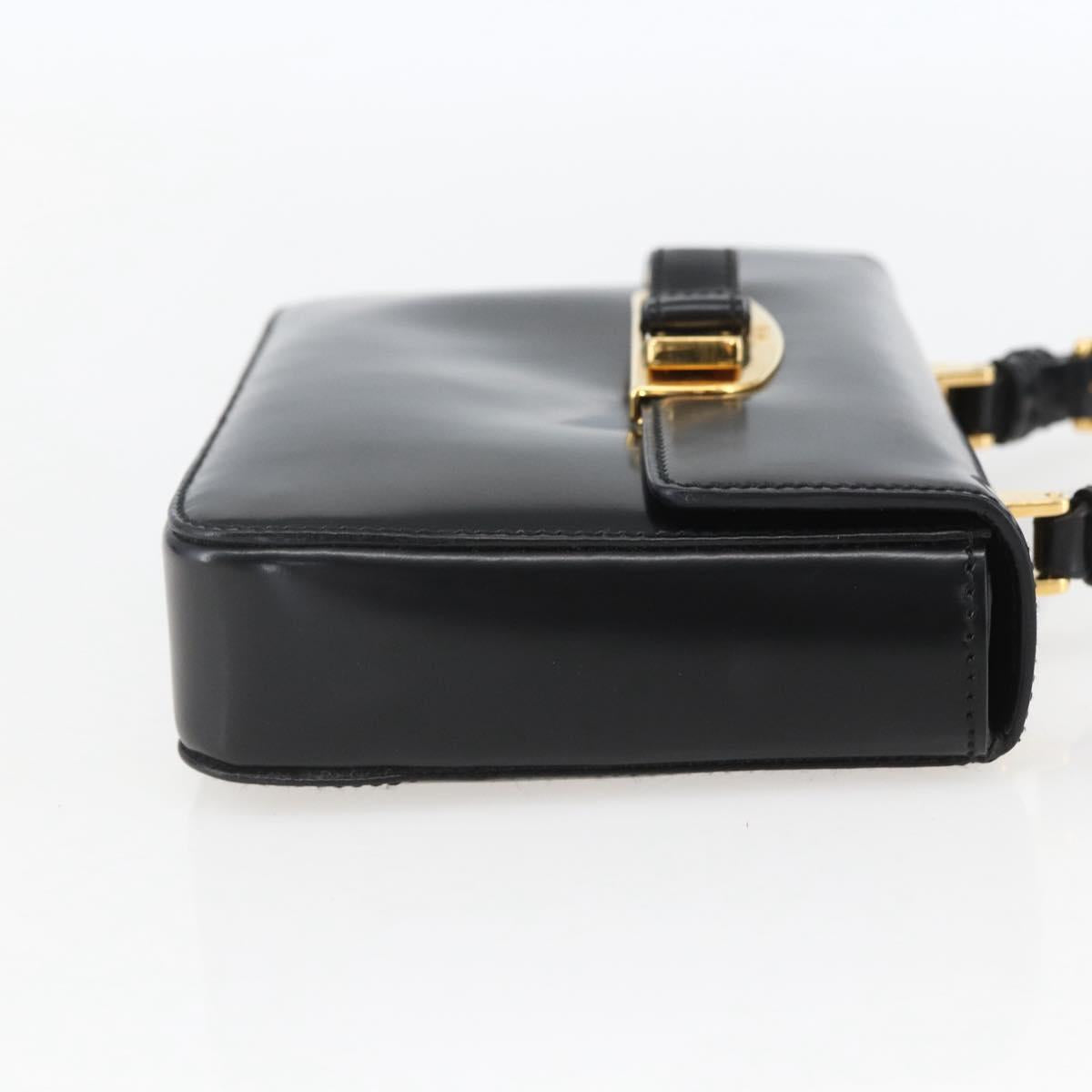PRADA Hand Bag Leather Black Gold Auth 156455V